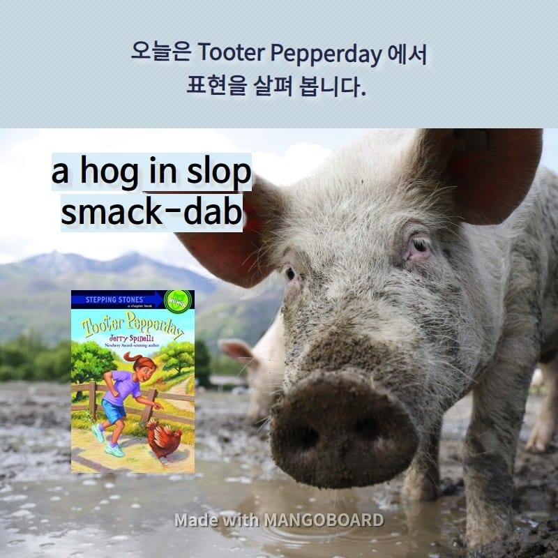 a hog in slop, smack-dab