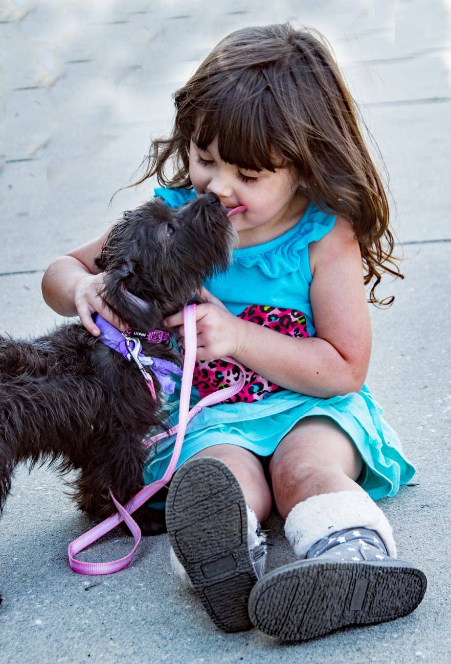 a dog with a girl