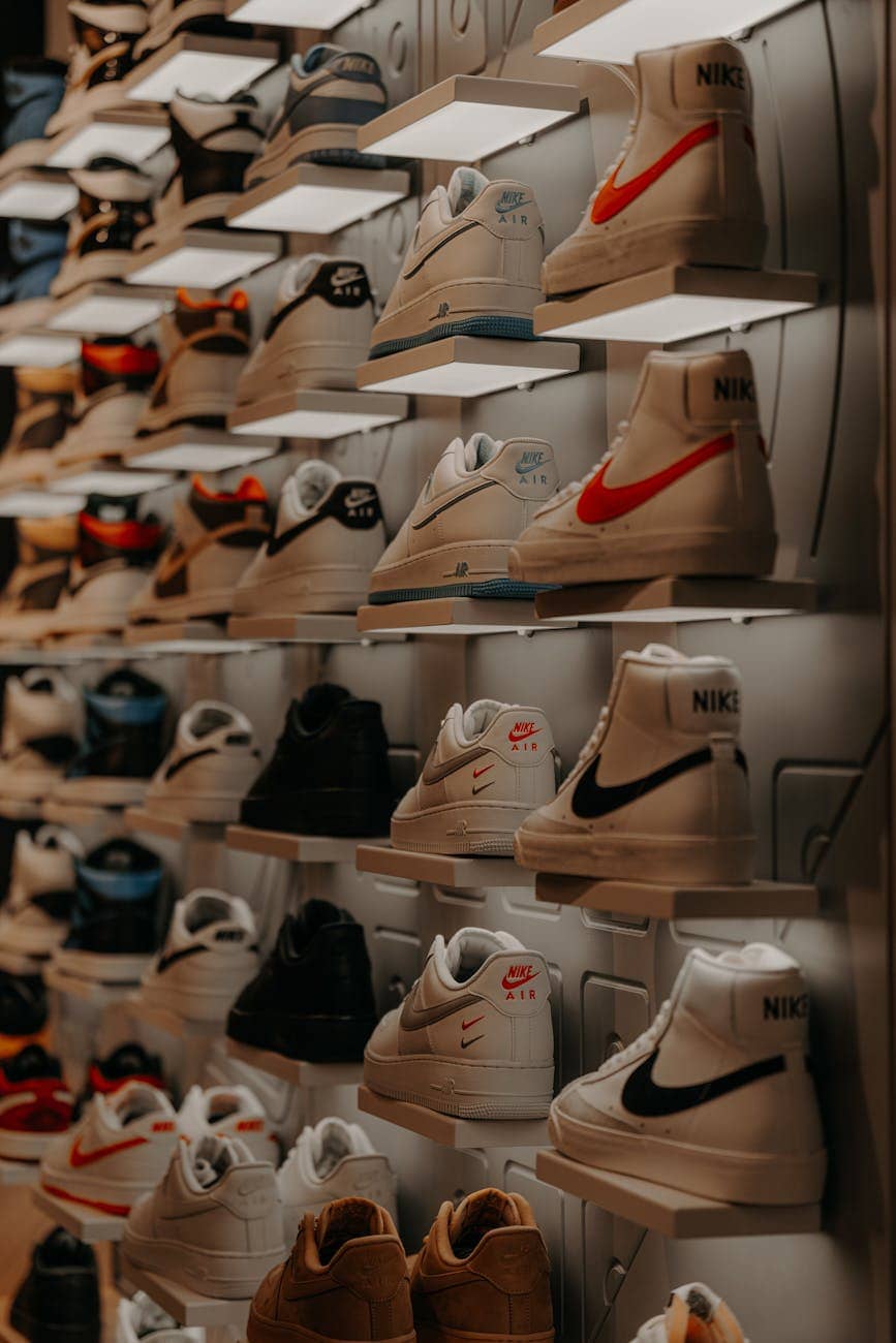 store display with nike sneakers